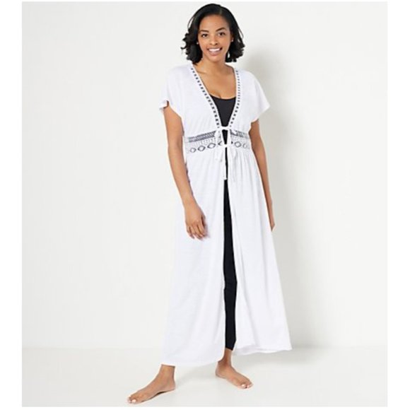 Belle Beach by Kim Gravel Cover Up ~ sz M/L Slub Knit Tie FrontWhite A499680 - Picture 1 of 6